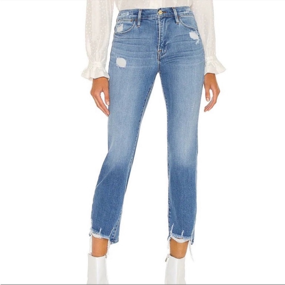 FRAME Denim Le High Straight Jean in Laskey Rips 27